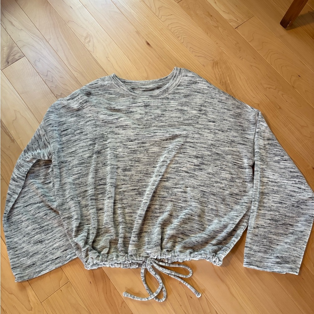 Gray Long Sleeve Drawstring Sweater